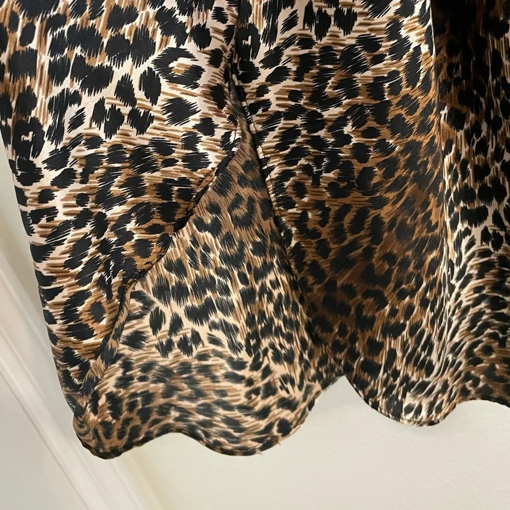 90’s Midi Leopard Animal Print Polyester Slip with velvet rose, size M